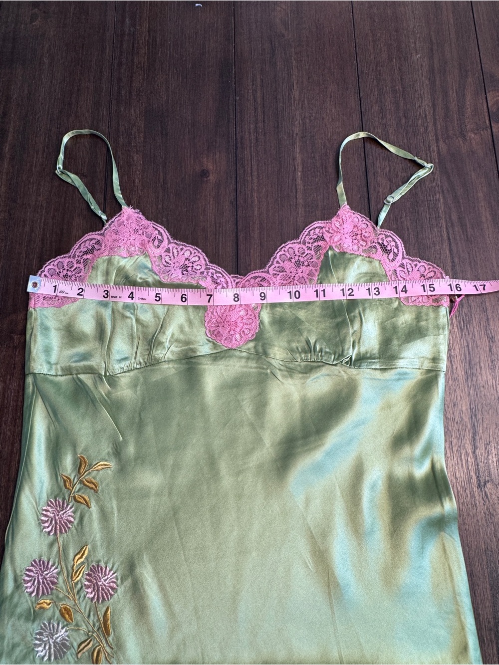 Gold Hawk 100% Silk Lace Slip Dress Green Pink Embroidered NWT Size Small - Picture 10 of 10